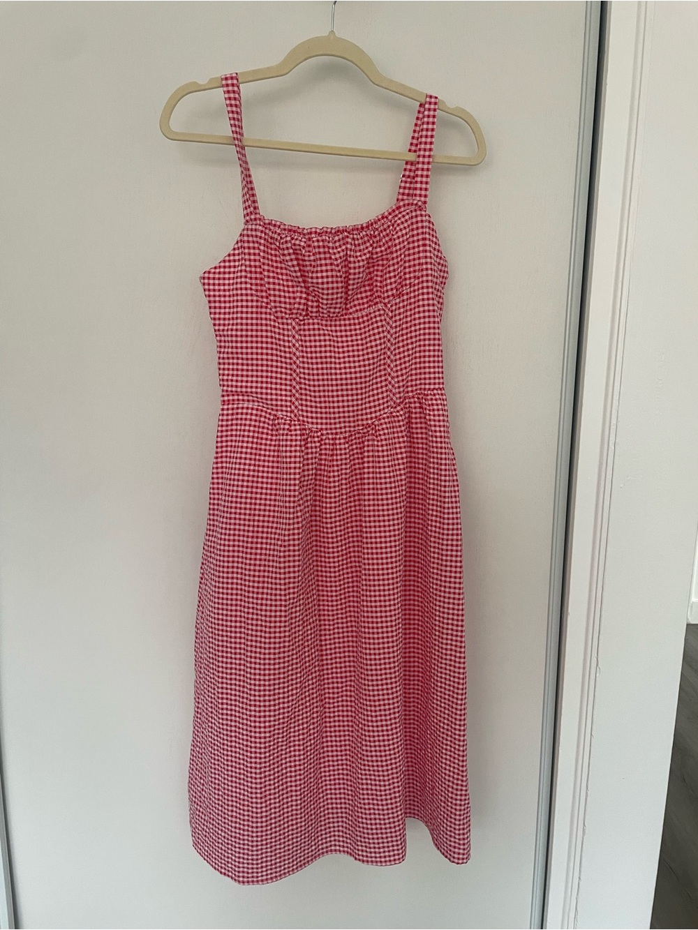 Red Gingham Sundress with Square Smock Neck Wild & Fable